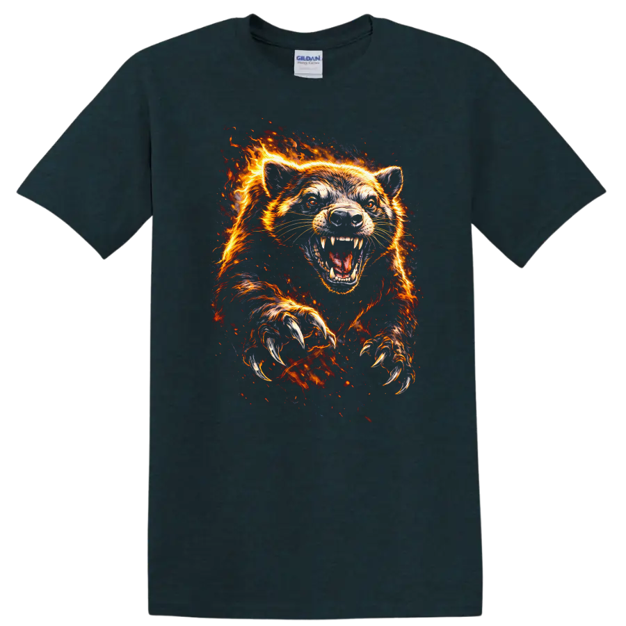 Fire Wolf Bear Roaring Flames Animals Graphic T Shirt - Midnight (Green)