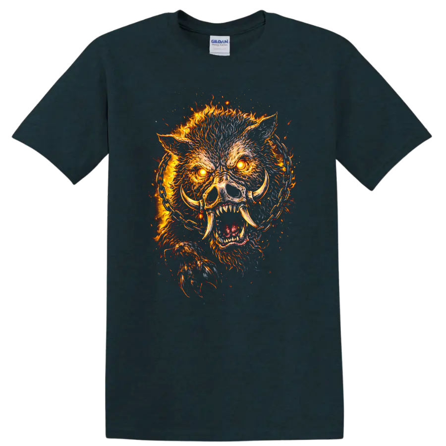 Fiery Boar Skull Animals Graphic T Shirt for Bold Streetwear - Midnight (Green)