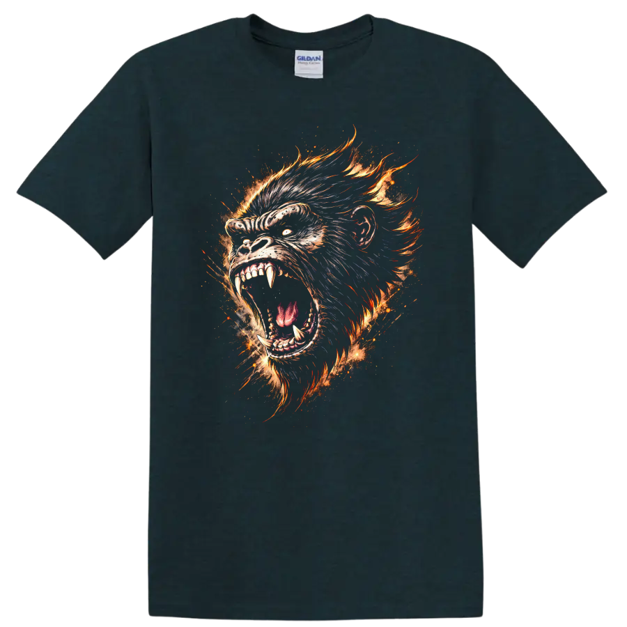 Fiery Gorilla Primate Head Graphic T Shirt for Animal Lovers - Midnight (Green)