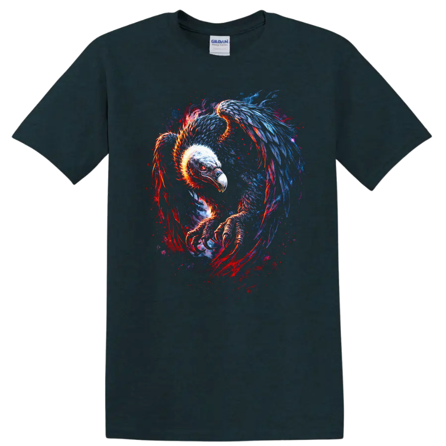 Fiery Neon Vulture Eagle Skeleton T Shirt Psychedelic Animal Art - Midnight (Green)