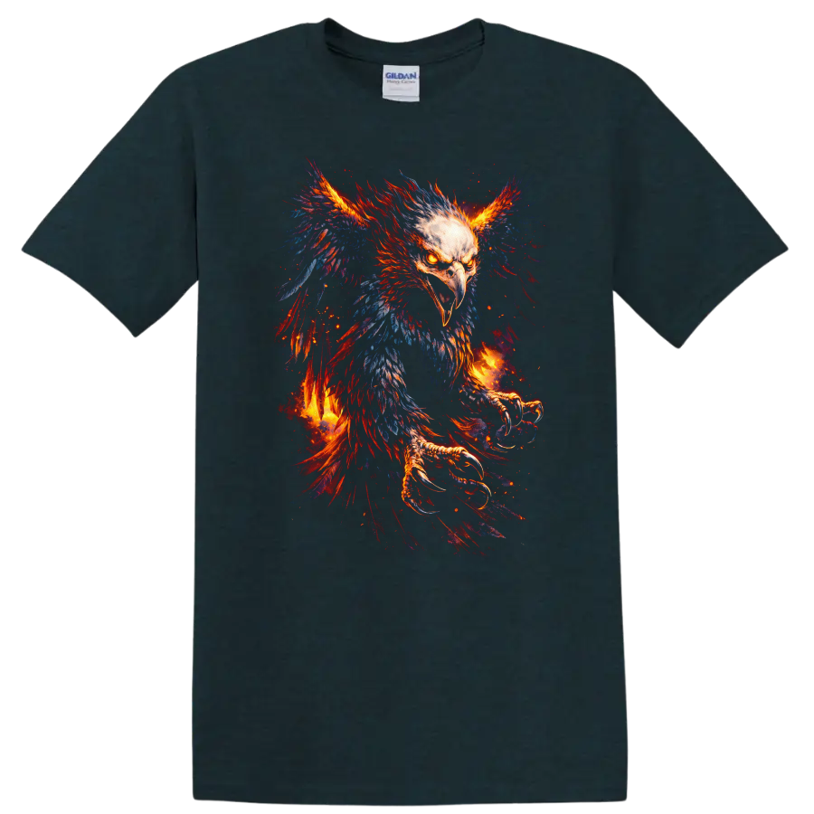 Fiery Phoenix Eagle Bird Art T Shirt for Bold Animal Lovers - Midnight (Green)