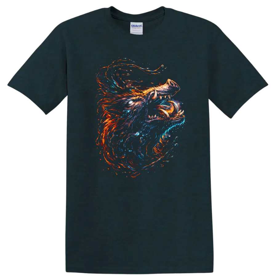 Abstract Neon Wolf Head T Shirt Fierce Fire and Ice Animal Art - Midnight (Green)