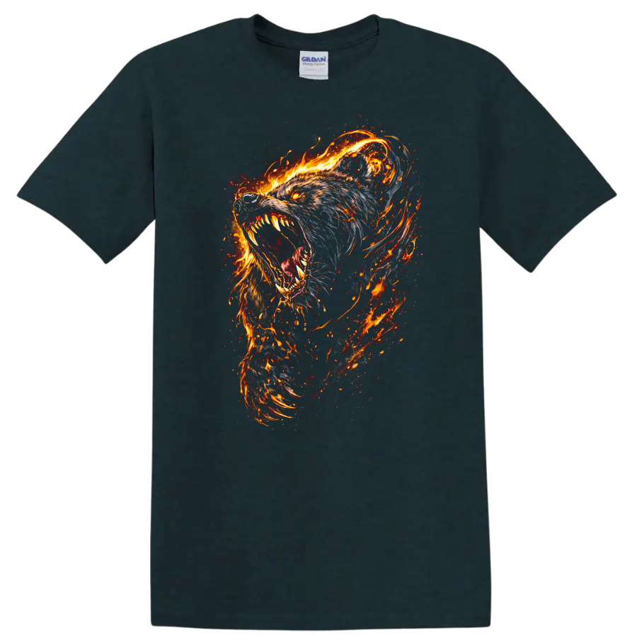 Fierce Flaming Wolf Head T Shirt for Animal Art Lovers - Midnight (Green)