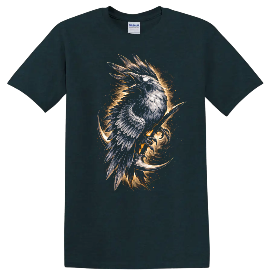 Mystic Phoenix Raven Bird Fire Wings Graphic T Shirt - Midnight (Green)