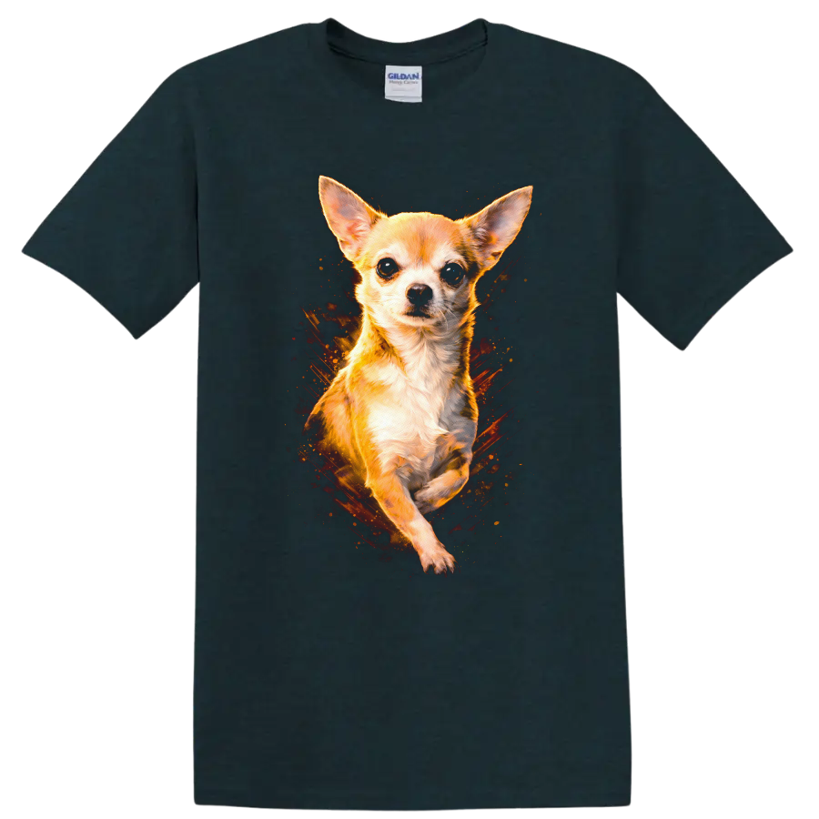 Chihuahua Dog Portrait Fire Burst Graphic T Shirt for Dog Lovers on a Midnight (Green) T Shirt