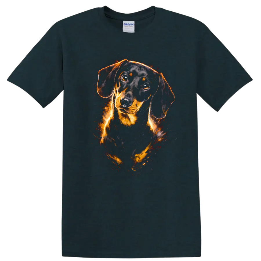 Dachshund Dog Portrait T Shirt Fiery Neon Art for Dog Lovers on a Midnight (Green) T Shirt