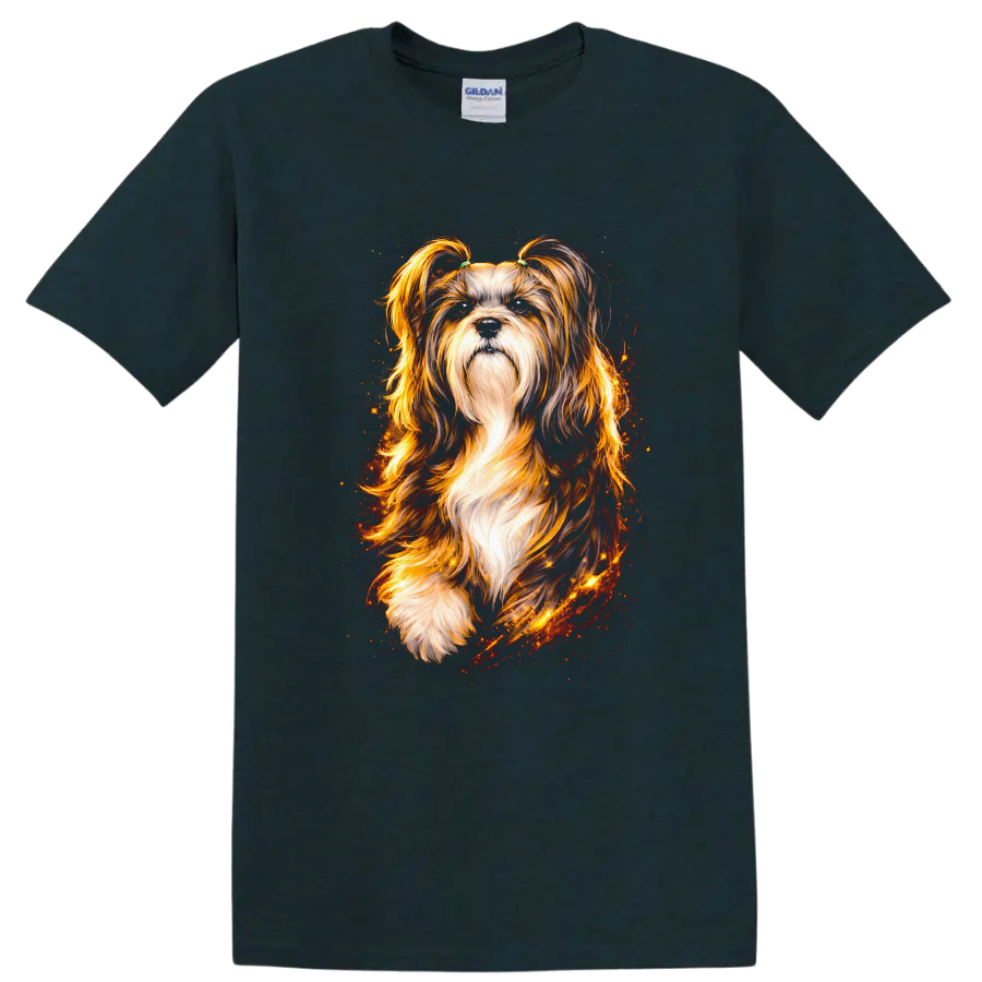 Fiery Shih Tzu Dog Portrait T Shirt Cute Long Hair Pet Lover Gift - Midnight (Green)