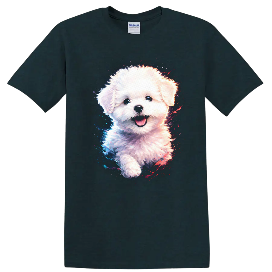Cute White Puppy Dog Portrait T Shirt Colorful Neon Splash - Midnight (Green)