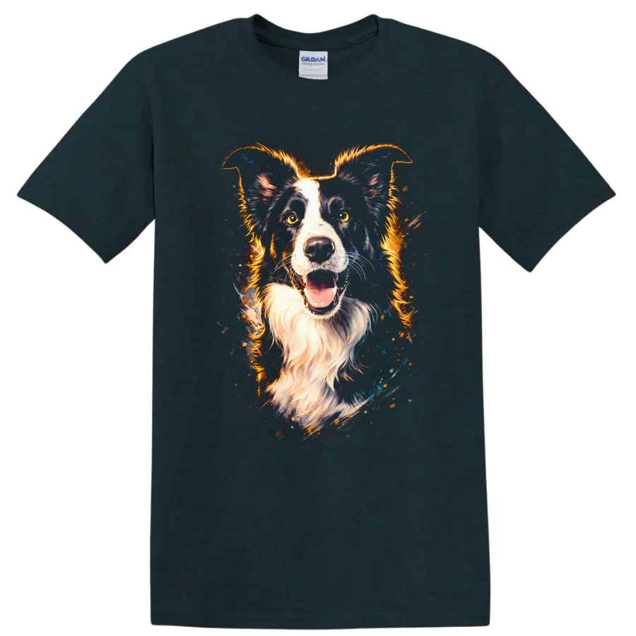 Border Collie Neon Splash Portrait T Shirt for Dog Lovers - Midnight (Green)