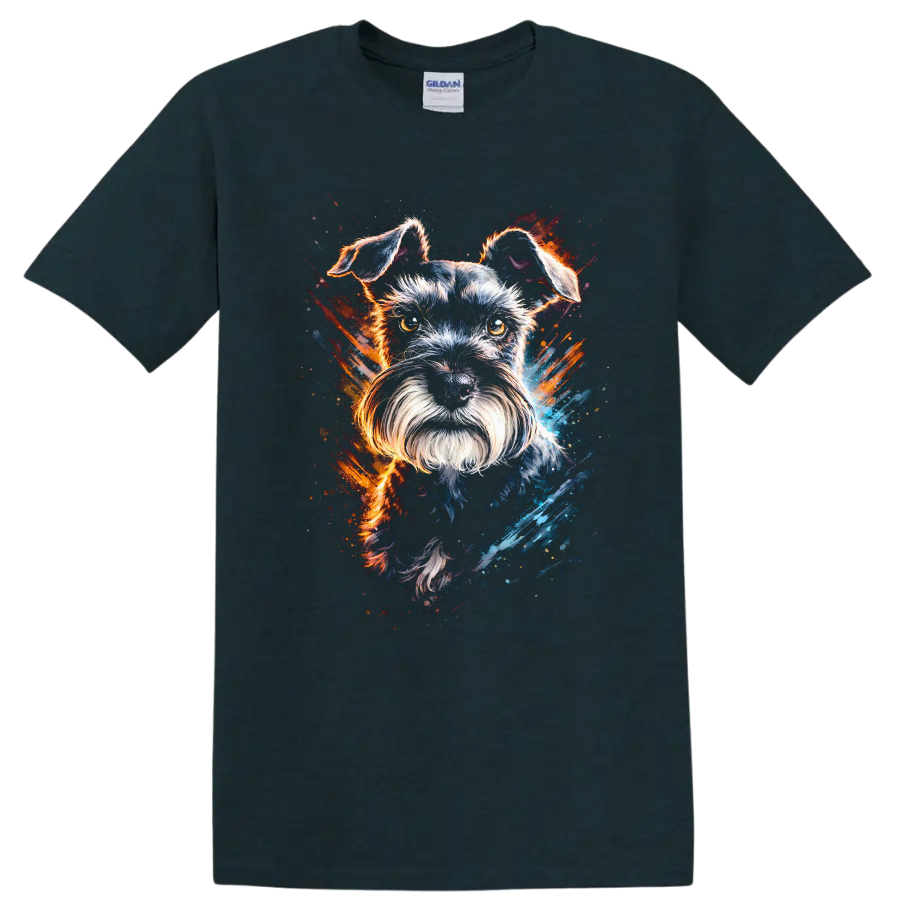 Schnauzer Dog Portrait Splash Art T Shirt for Dog Lovers - Midnight (Green)