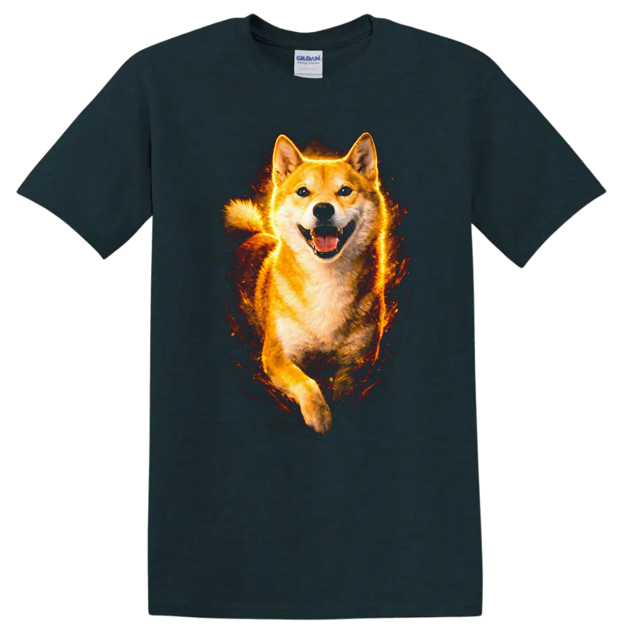 Fiery Shiba Inu Running Dog Portrait T Shirt for Dog Lovers - Midnight (Green)