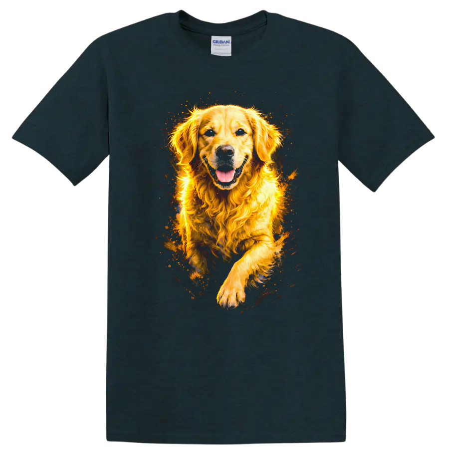 Golden Retriever Dog Splash Art T Shirt for Dog Lovers Unisex - Midnight (Green)