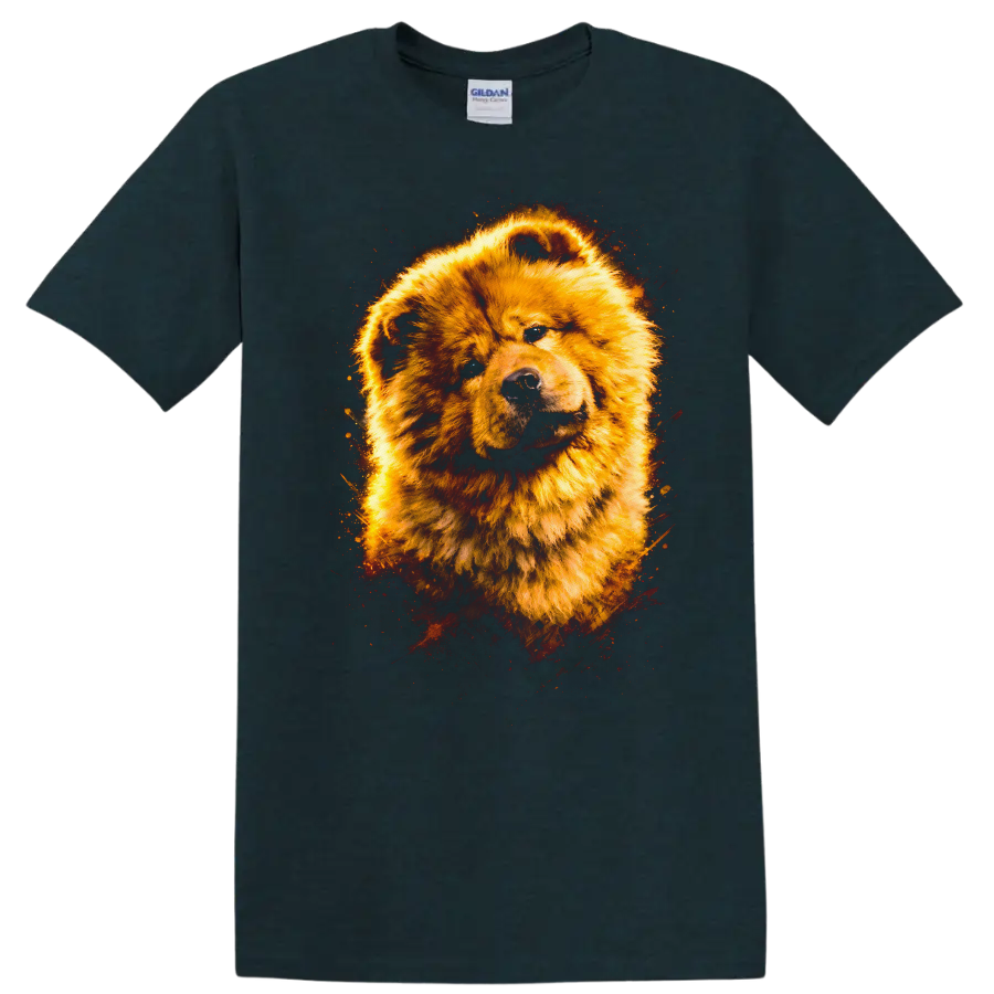 Golden Chow Chow Dog Portrait T Shirt Fierce Flame Art Animal Tee - Midnight (Green)