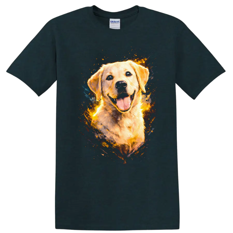 Golden Retriever Dog Splash Art T Shirt for Dog Lovers - Midnight (Green)