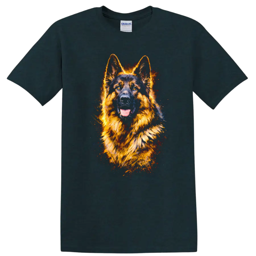 German Shepherd Neon Watercolor Dog Portrait T Shirt for Dog Lovers - Midnight (Green)