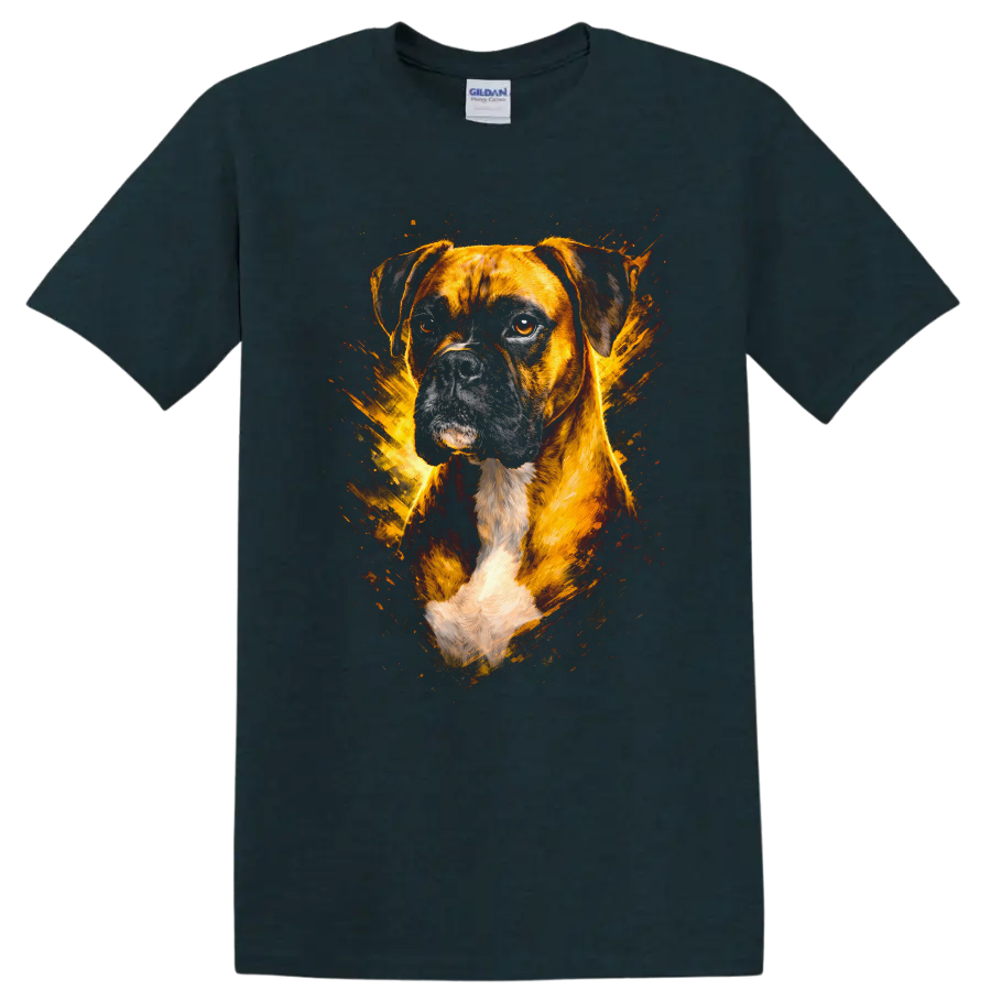 Boxer Dog Portrait Splash Art T Shirt for Dog Lovers on a Midnight (Green) T Shirt