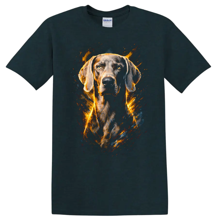 Flame Art Weimaraner Dog Portrait Unisex T Shirt for Dog Lovers on a Midnight (Green) T Shirt