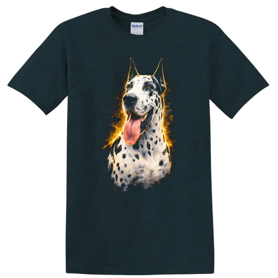 Flaming Dalmatian Dog Portrait Fire Burst T Shirt for Dog Lovers on a Midnight (Green) T Shirt