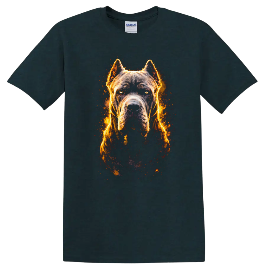 Aggressive Pitbull Dog Fire Glow Graphic T Shirt on a Midnight (Green) T Shirt