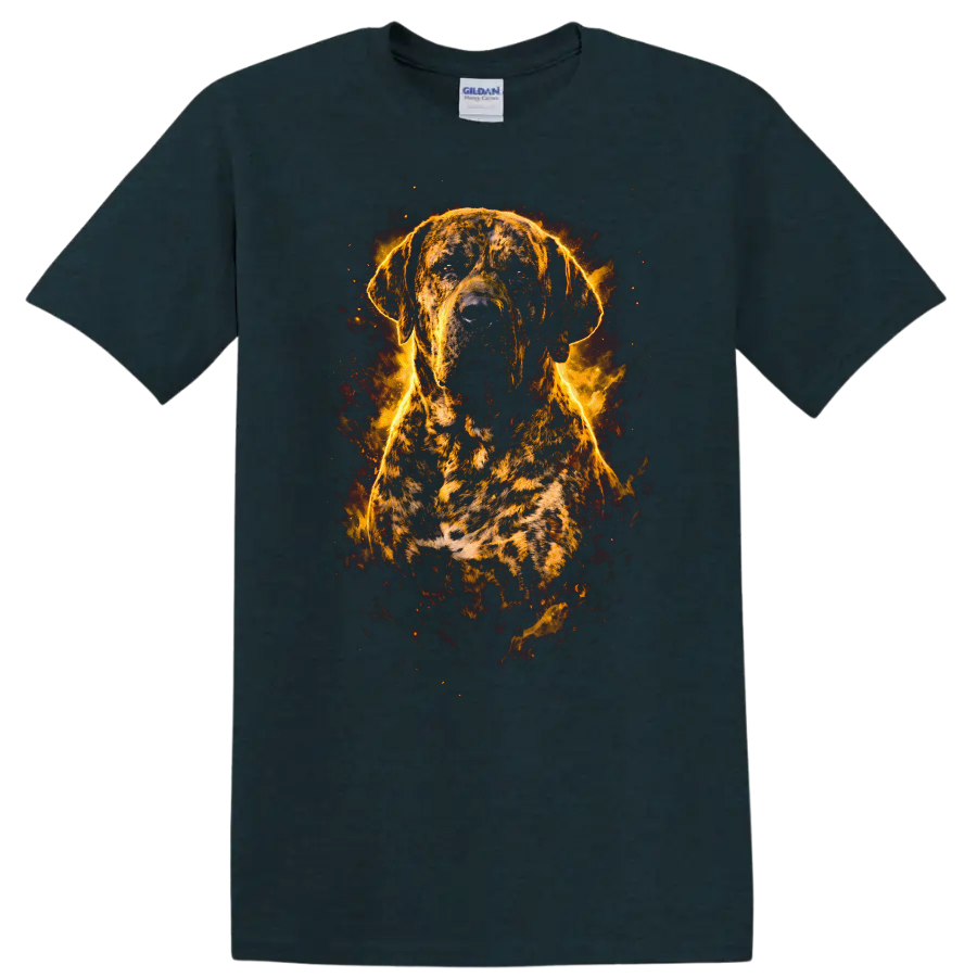 Brindle Dog Flame Portrait T Shirt for Dog Lovers Fiery Art Design on a Midnight (Green) T Shirt