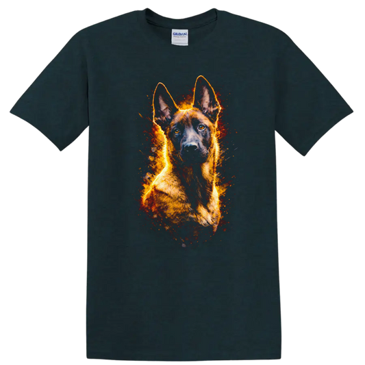 German Shepherd Fire Glow T Shirt for Dog Lovers and Owners on a Midnight (Green) T Shirt