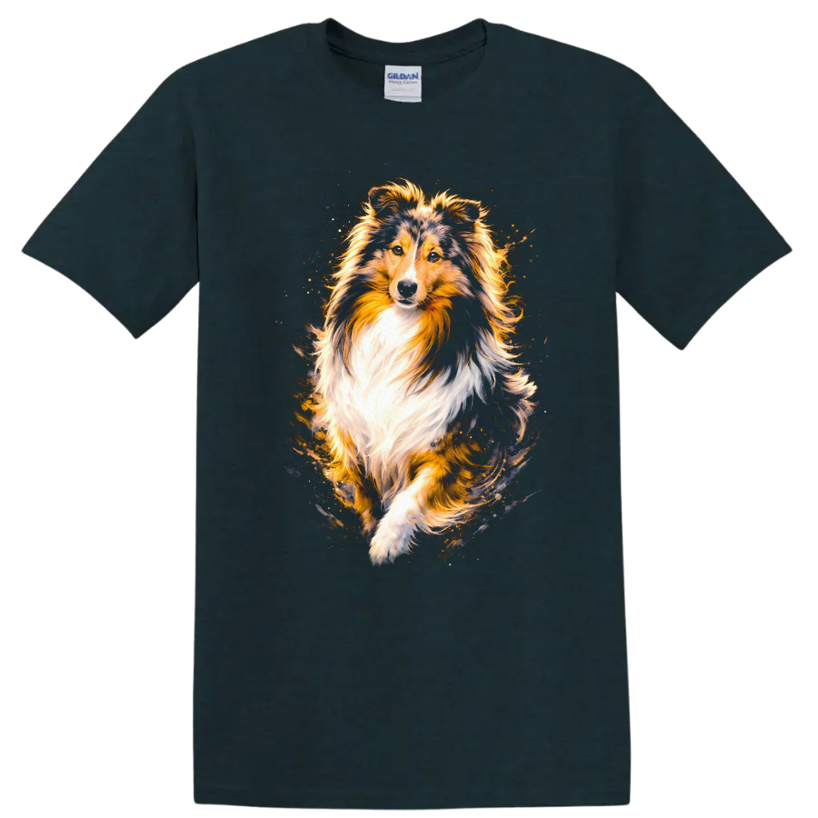 Shetland Sheepdog Dog Portrait T Shirt Colorful Pet Lover Gift on a Midnight (Green) T Shirt