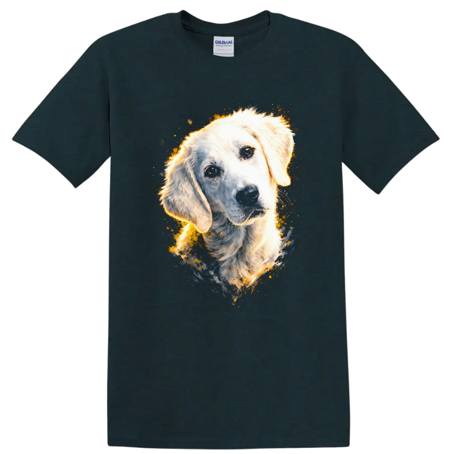 Golden Retriever Dog Portrait T Shirt Watercolor Splash Pet Lover - Midnight (Green)