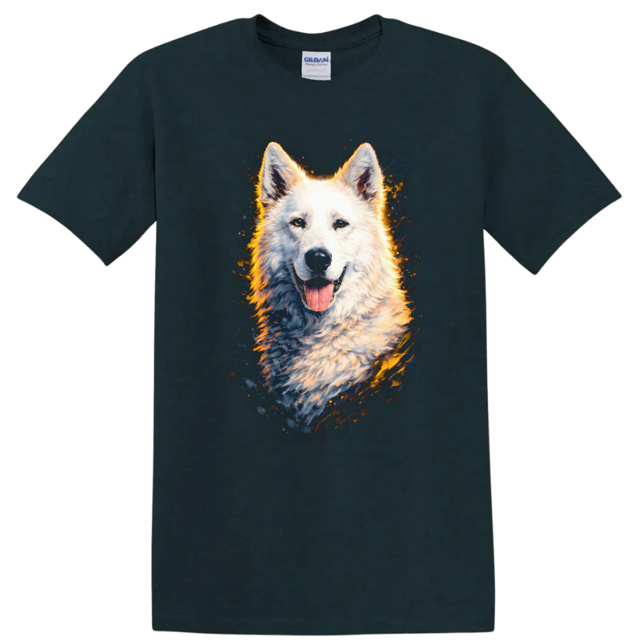 White Dog Portrait Splash Art T Shirt for Dog Lovers on a Midnight (Green) T Shirt