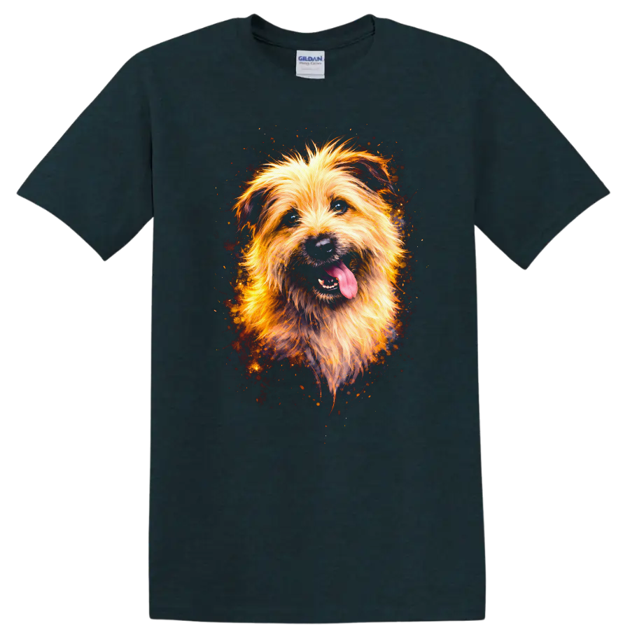 Fluffy Dog Portrait T Shirt Vibrant Splash Art Pet Lover Gift on a Midnight (Green) T Shirt