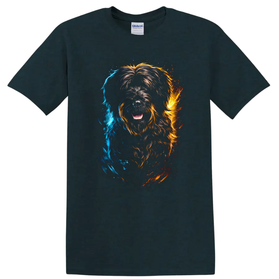 Color Splash Shaggy Dog Breed Portrait T Shirt for Dog Lovers on a Midnight (Green) T Shirt