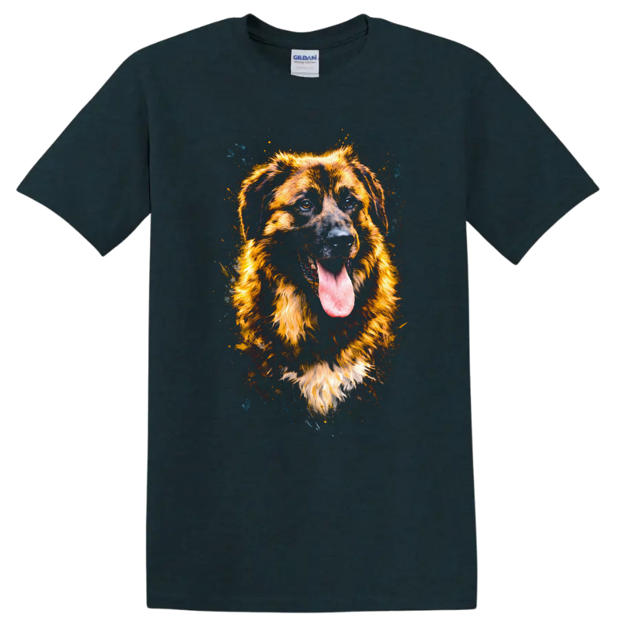 Golden Shepherd Dog Splash Art Portrait T-Shirt for Dog Lovers on a Midnight (Green) T Shirt