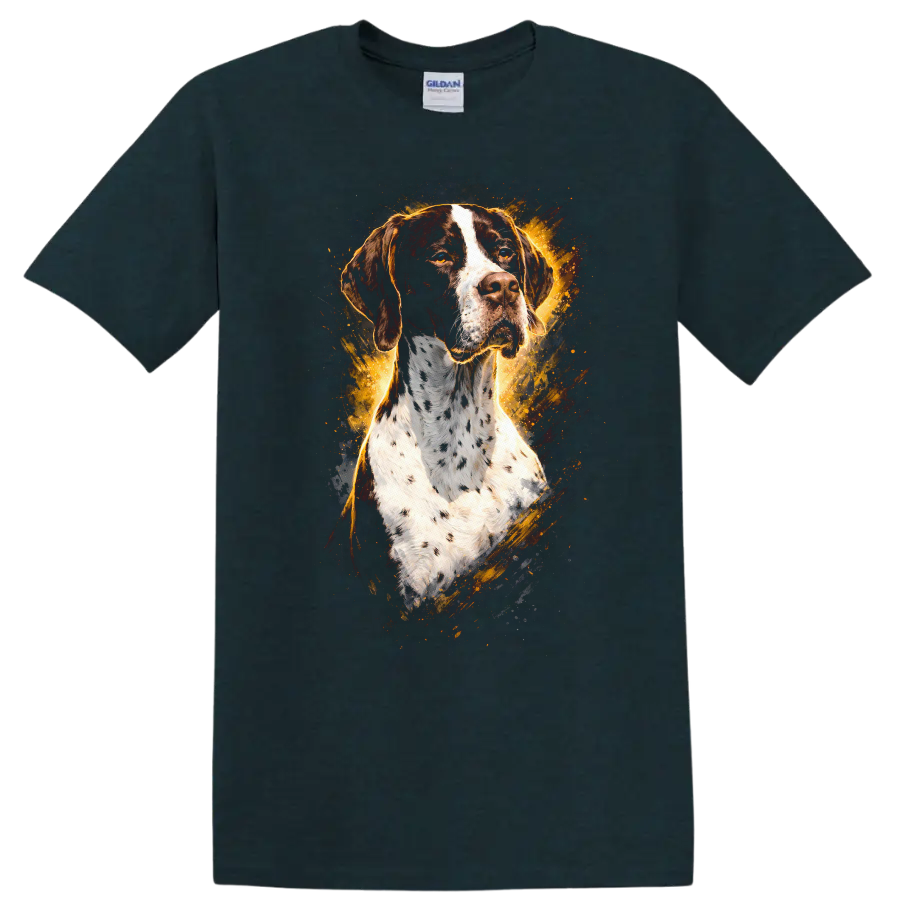 German Shorthaired Pointer Dog Portrait T Shirt Vintage Splash Art on a Midnight (Green) T Shirt