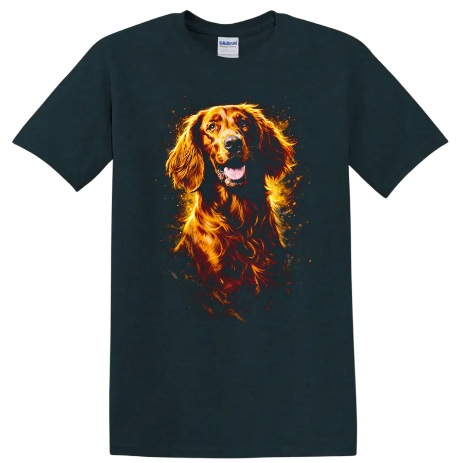 Golden Retriever Portrait Fire Glow T Shirt for Dog Lovers - Midnight (Green)