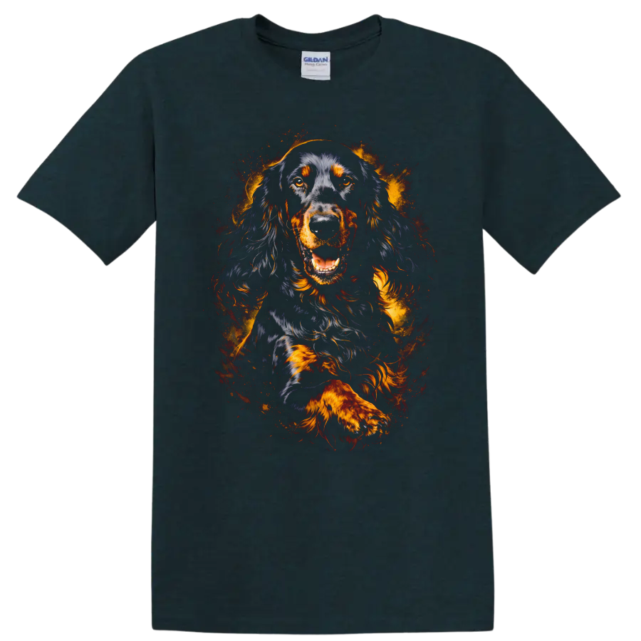 Flaming Black and Tan Dog Portrait T Shirt for Dog Lovers - Midnight (Green)