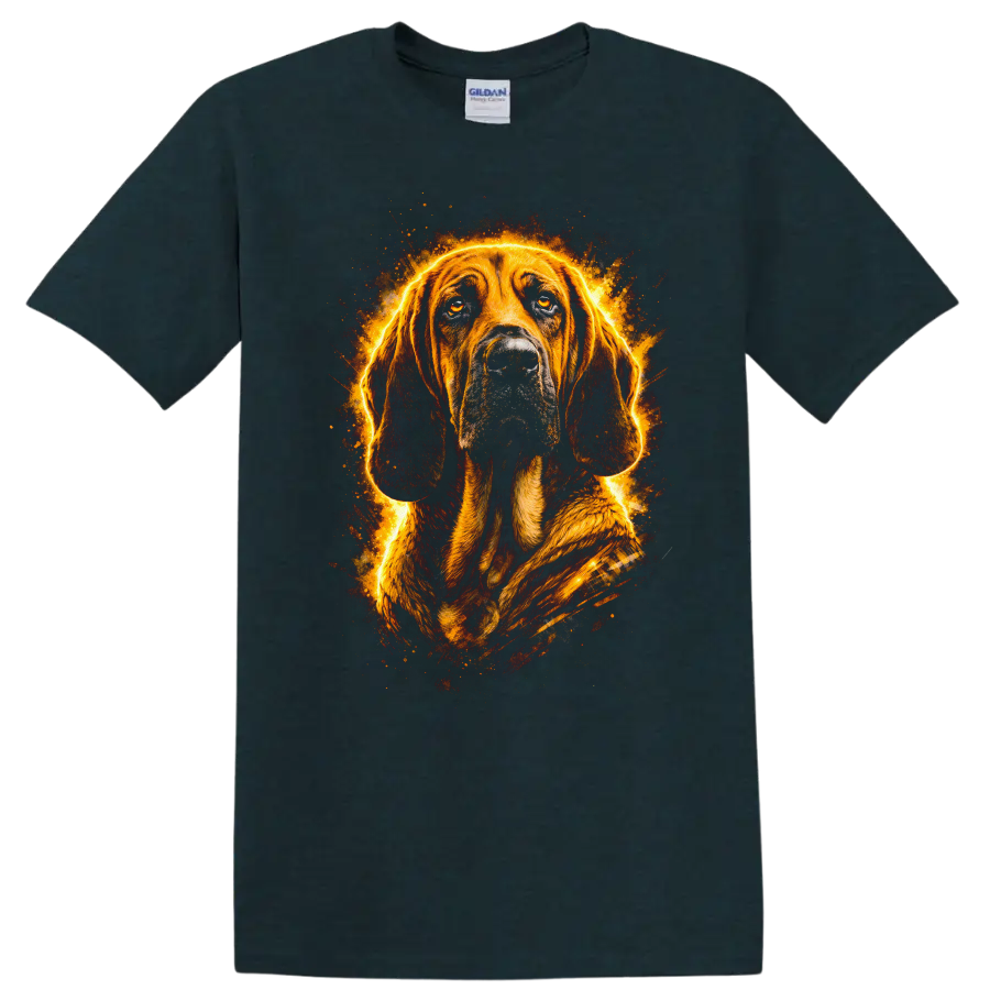 Basset Hound Glowing Fire Portrait T Shirt for Dog Lovers on a Midnight (Green) T Shirt