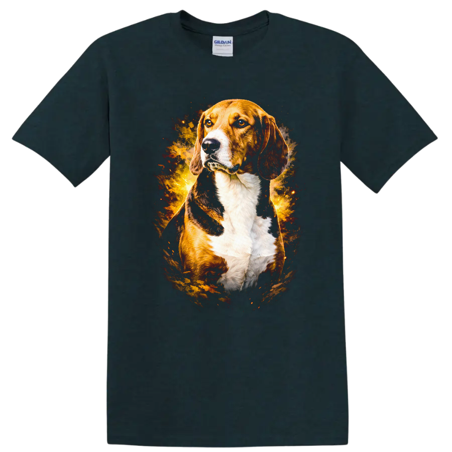 Beagle Dog Portrait with Fiery Glow Unisex T Shirt - Midnight (Green)