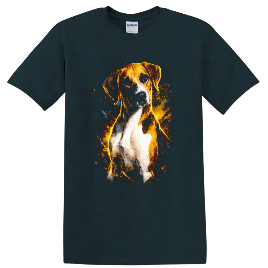 Beagle Dog Portrait T Shirt Vibrant Fire Splash Pet Lover Gift - Midnight (Green)