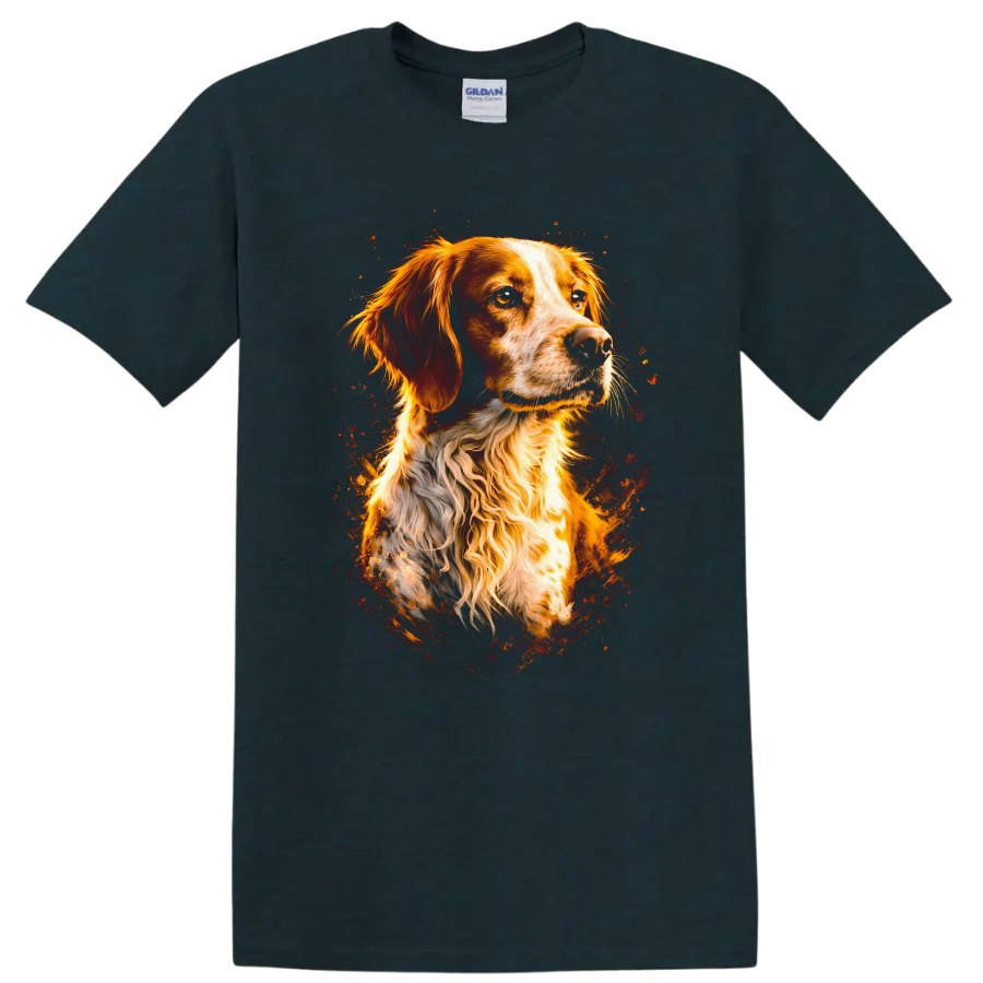 Golden Retriever Dog Portrait T Shirt Fiery Watercolor Art - Midnight (Green)