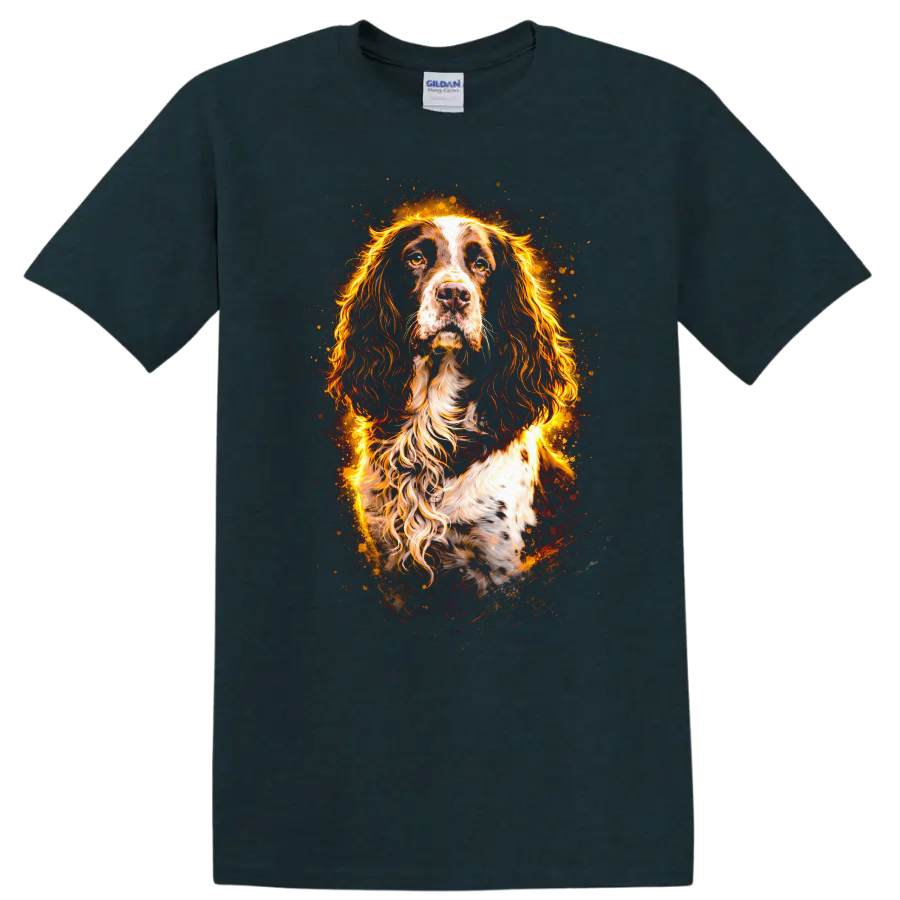 Flaming English Springer Spaniel Portrait T Shirt for Dog Lovers - Midnight (Green)