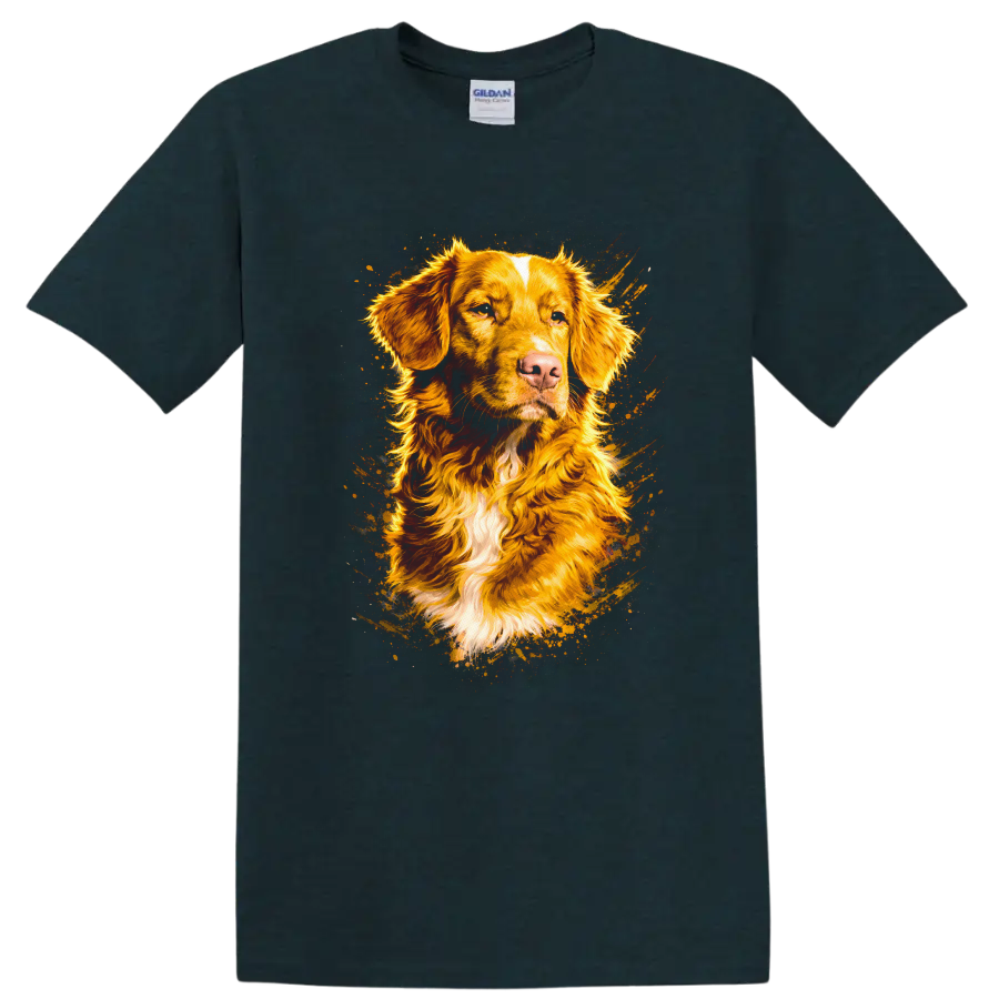 Golden Retriever Dog Portrait T Shirt Vibrant Splatter Style for Pet Lovers - Midnight (Green)