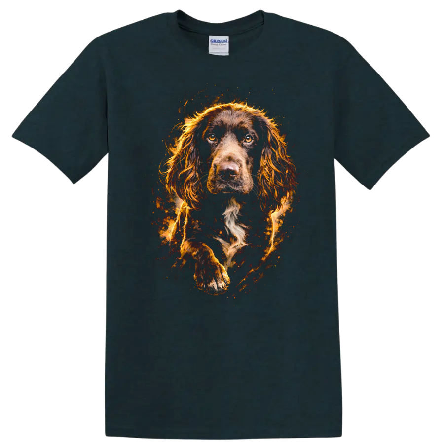 Flame Spaniel Portrait T Shirt for Dog Lovers with Fiery Artistic Style - Midnight (Green)