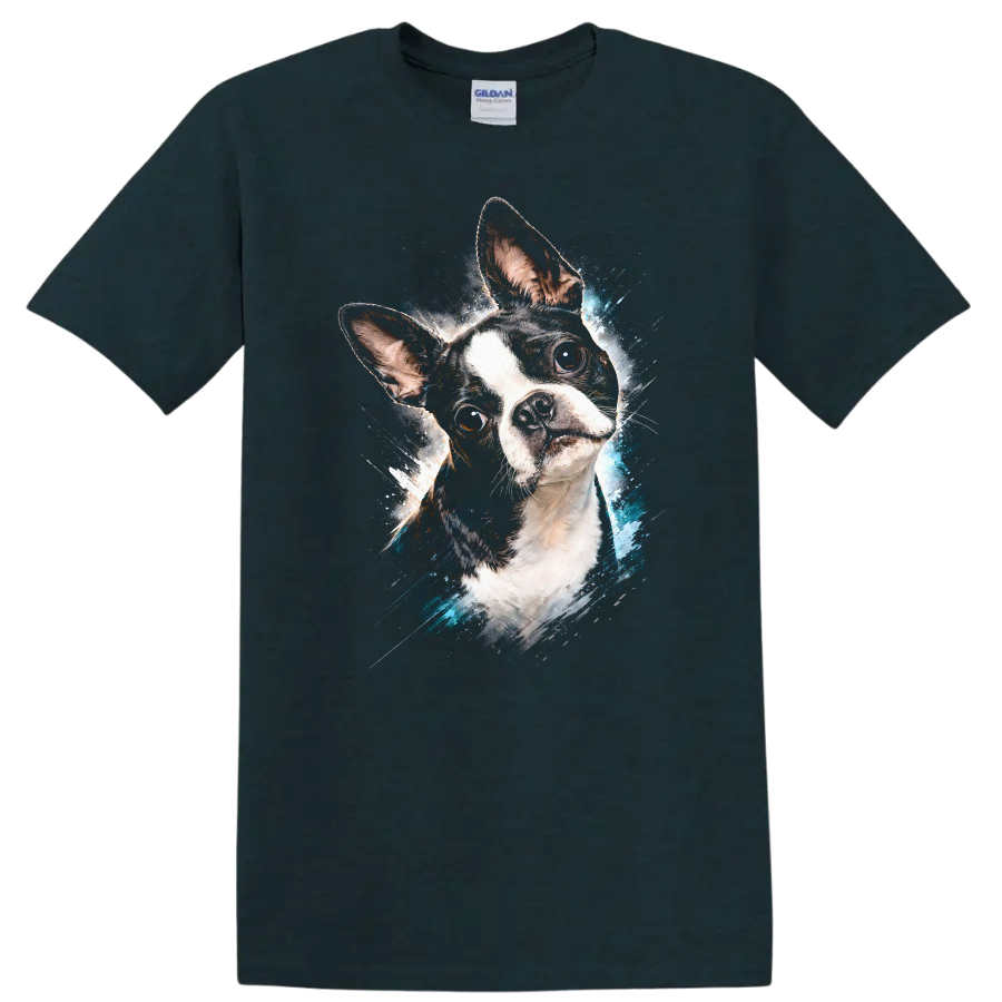 French Bulldog Splash Art T Shirt Colorful Dog Portrait Graphic on a Midnight (Green) T Shirt
