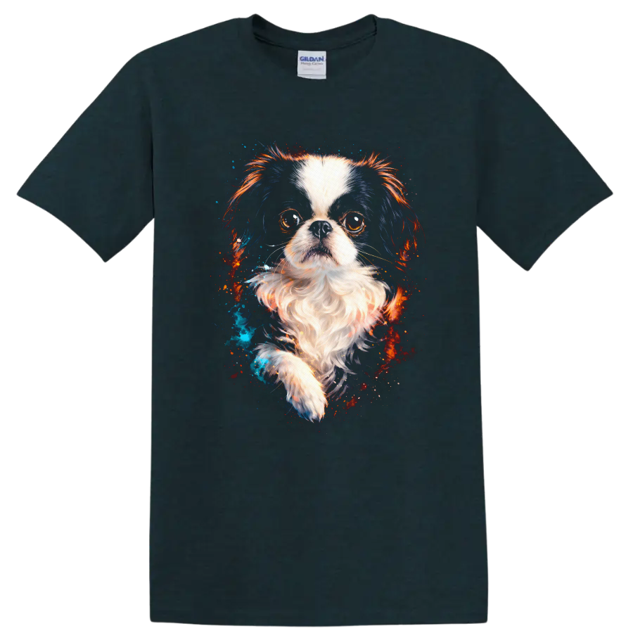 Colorful Cavalier King Charles Spaniel Dog Portrait T Shirt on a Midnight (Green) T Shirt