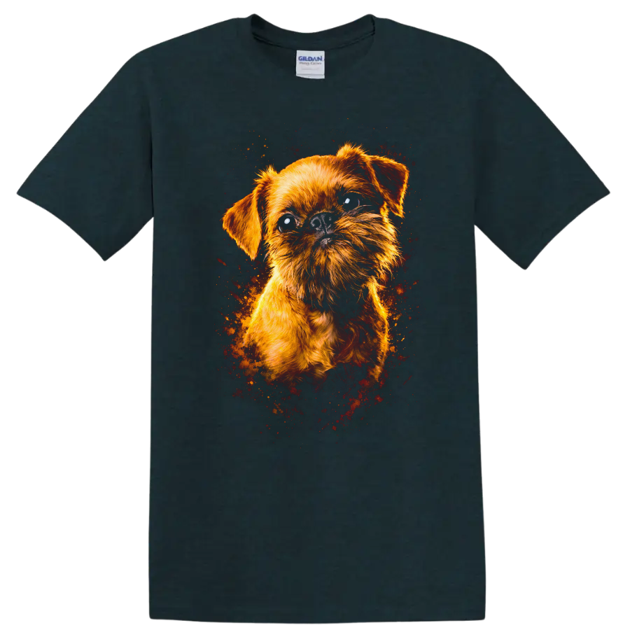 Cute Small Dog Portrait T Shirt Funny Fluffy Puppy Art on a Midnight (Green) T Shirt