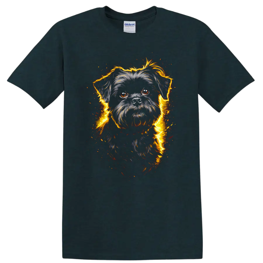Fiery Black Shih Tzu Dog Portrait T Shirt for Pet Lovers on a Midnight (Green) T Shirt