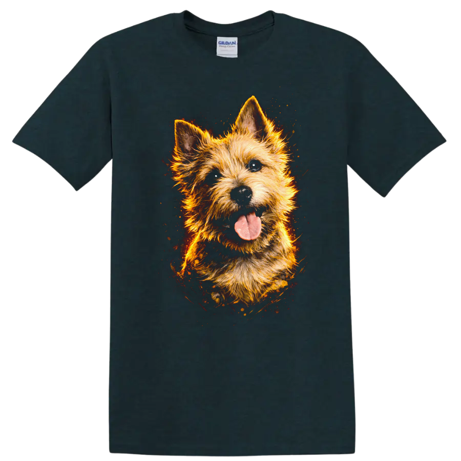 Flaming Yorkshire Terrier Dog Portrait T Shirt for Pet Lovers on a Midnight (Green) T Shirt