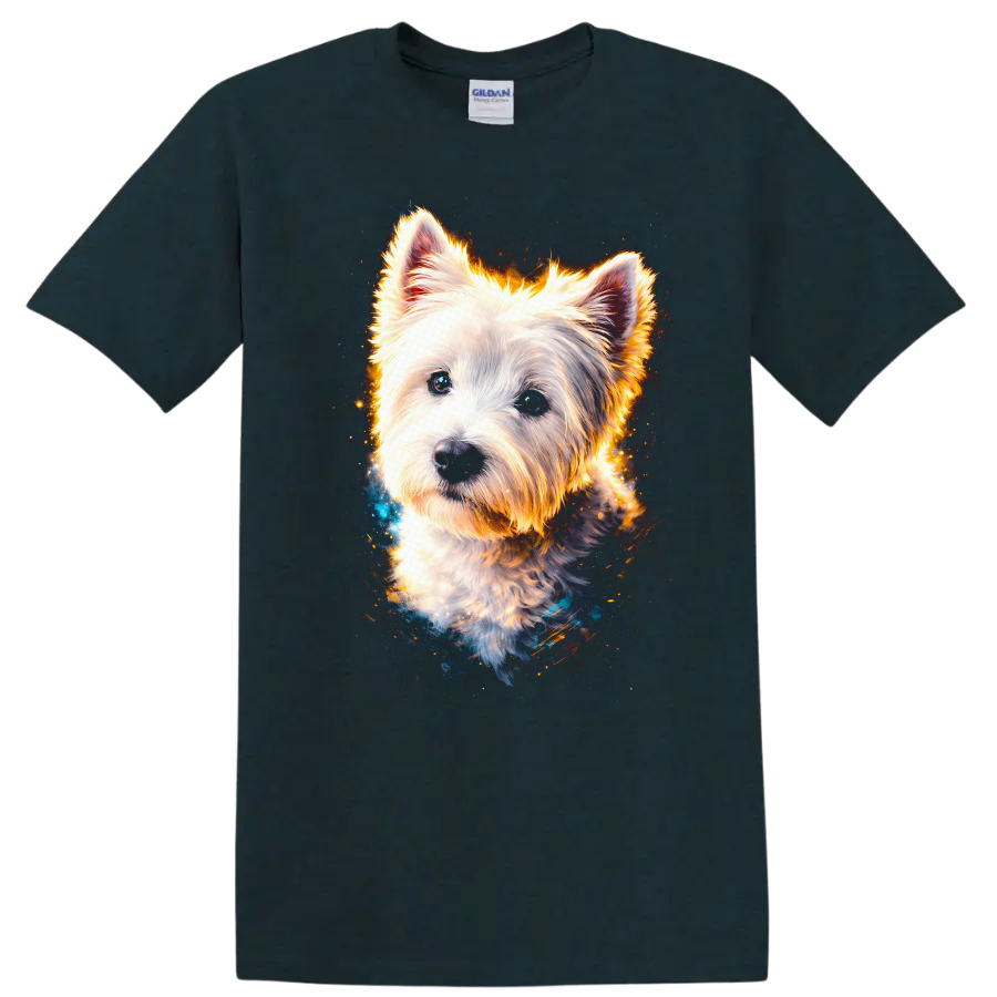 White West Highland Terrier Glow Portrait T Shirt for Dog Lovers on a Midnight (Green) T Shirt