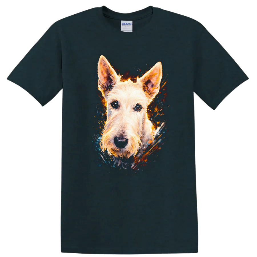 Colorful Terrier Dog Portrait Art T Shirt for Dog Lovers on a Midnight (Green) T Shirt
