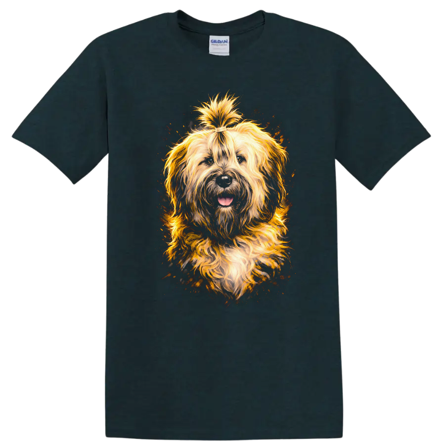 Fluffy Golden Shaggy Dog Portrait T Shirt for Dog Lovers on a Midnight (Green) T Shirt