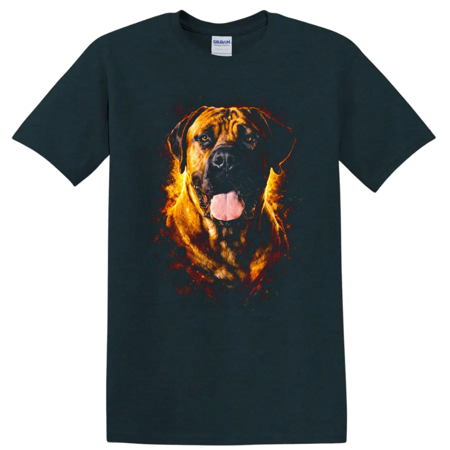 Fiery Mastiff Dog Portrait T Shirt for Dog Lovers on a Midnight (Green) T Shirt